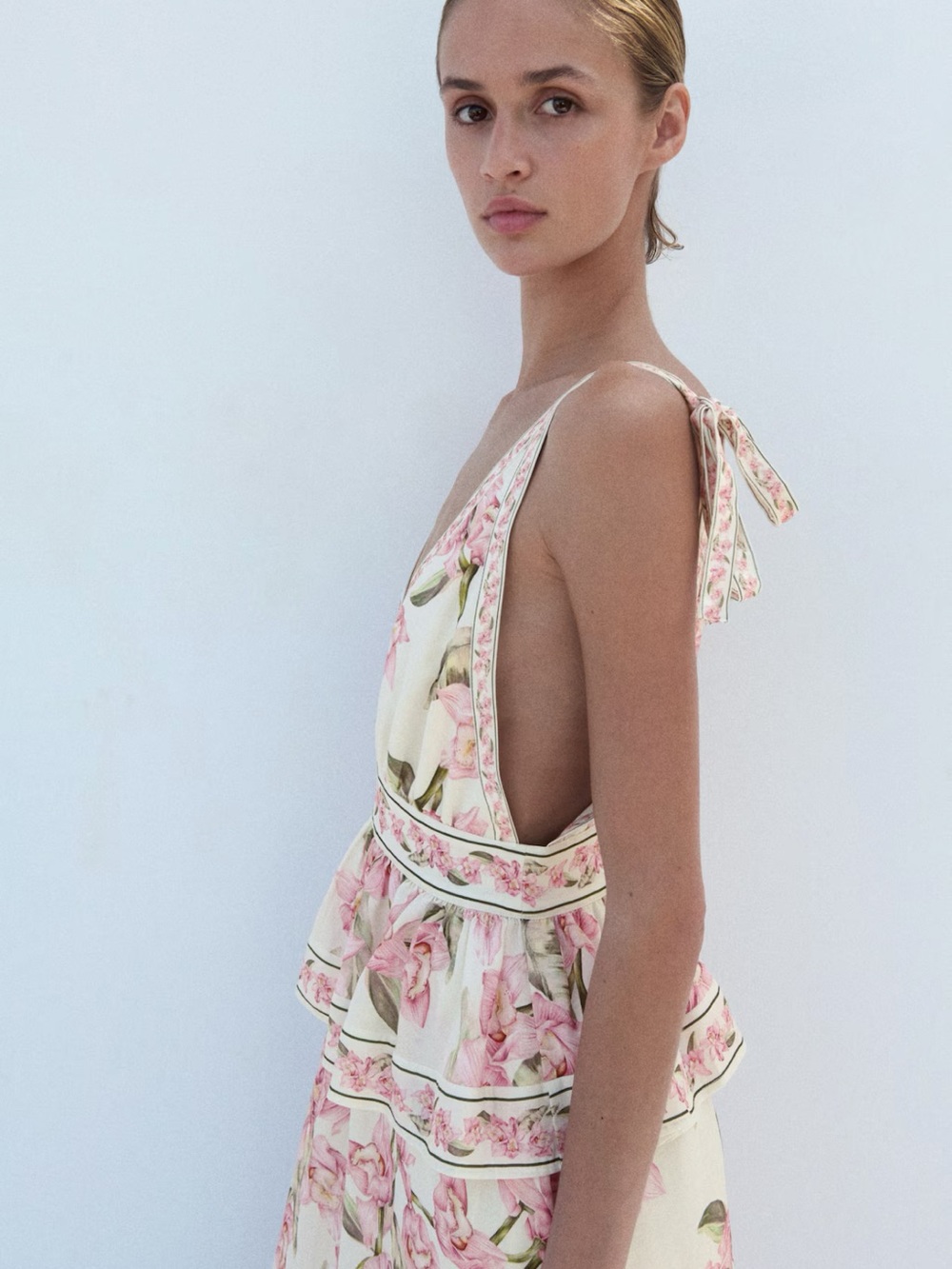 H&M Cream Maxi Dress with Pink Floral Peplum - Picture 5 of 6